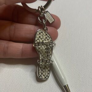 Coach Silver and White Sandal Keychain with White Coach Pen